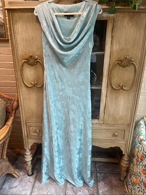 Betsy & Adam Pale Blue Floral Satin Cowl Neck Maxi Dress